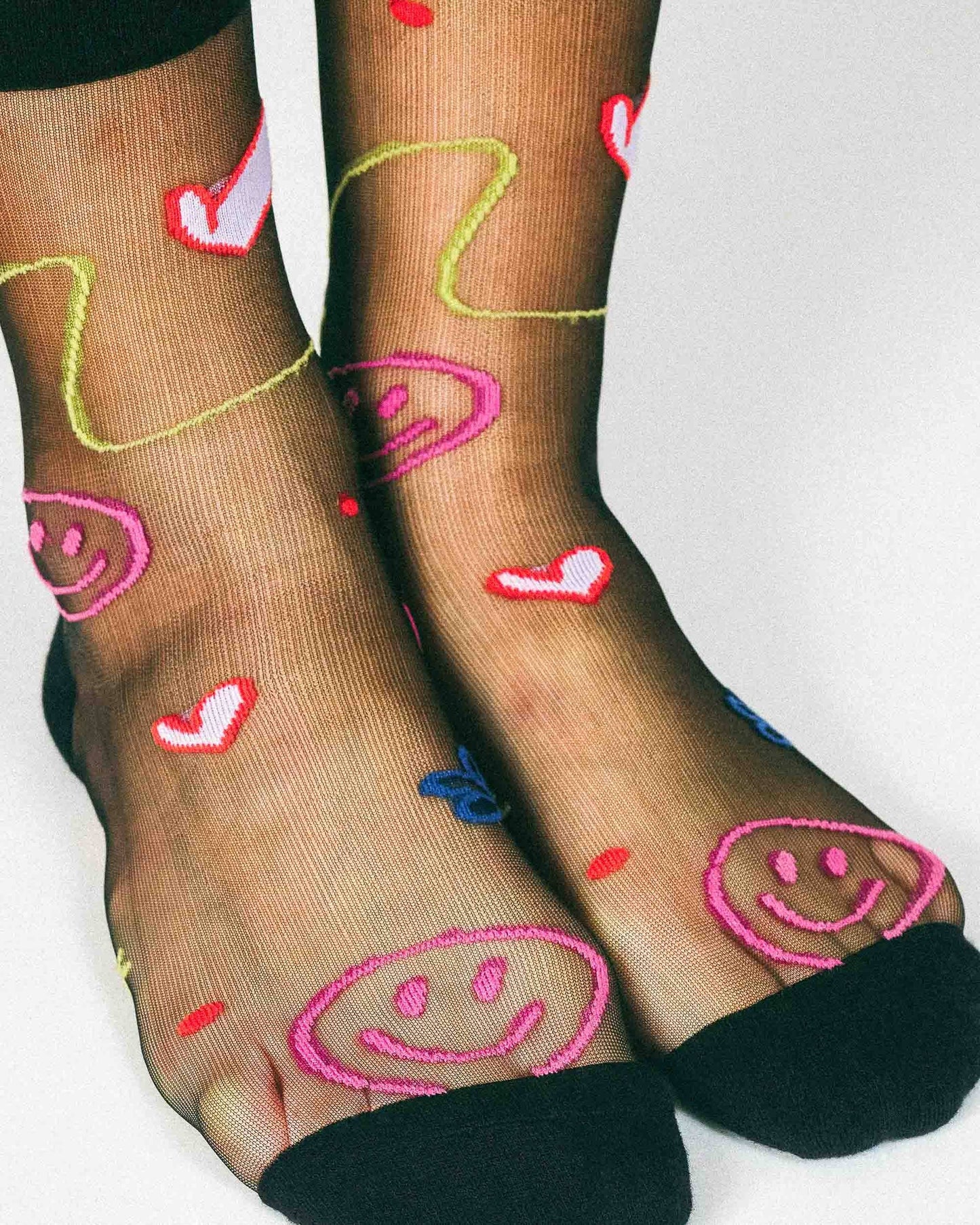 Happy Doodles Sheer Ankle Sock by Hannah Packer