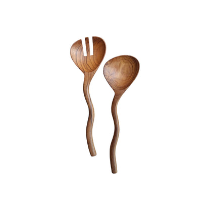 Wavy Teak Serving Spoons