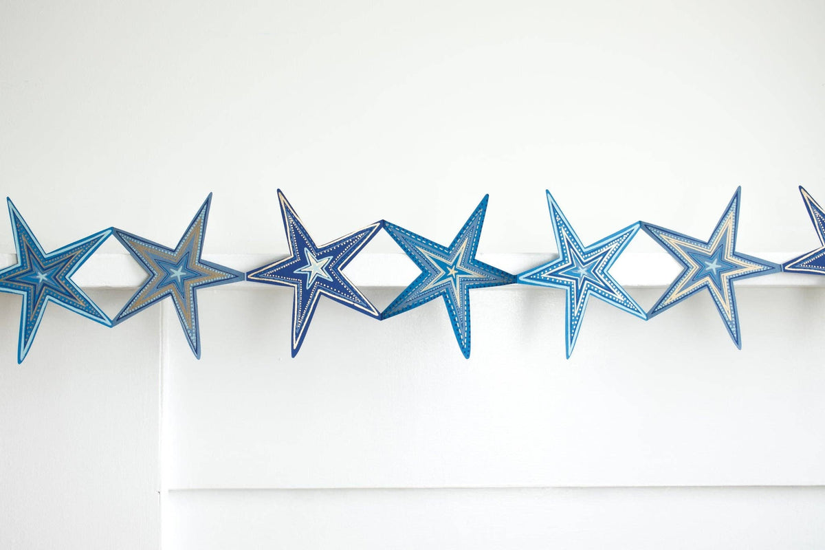 Stars Concertina Folded Paper Garland Royal Blue