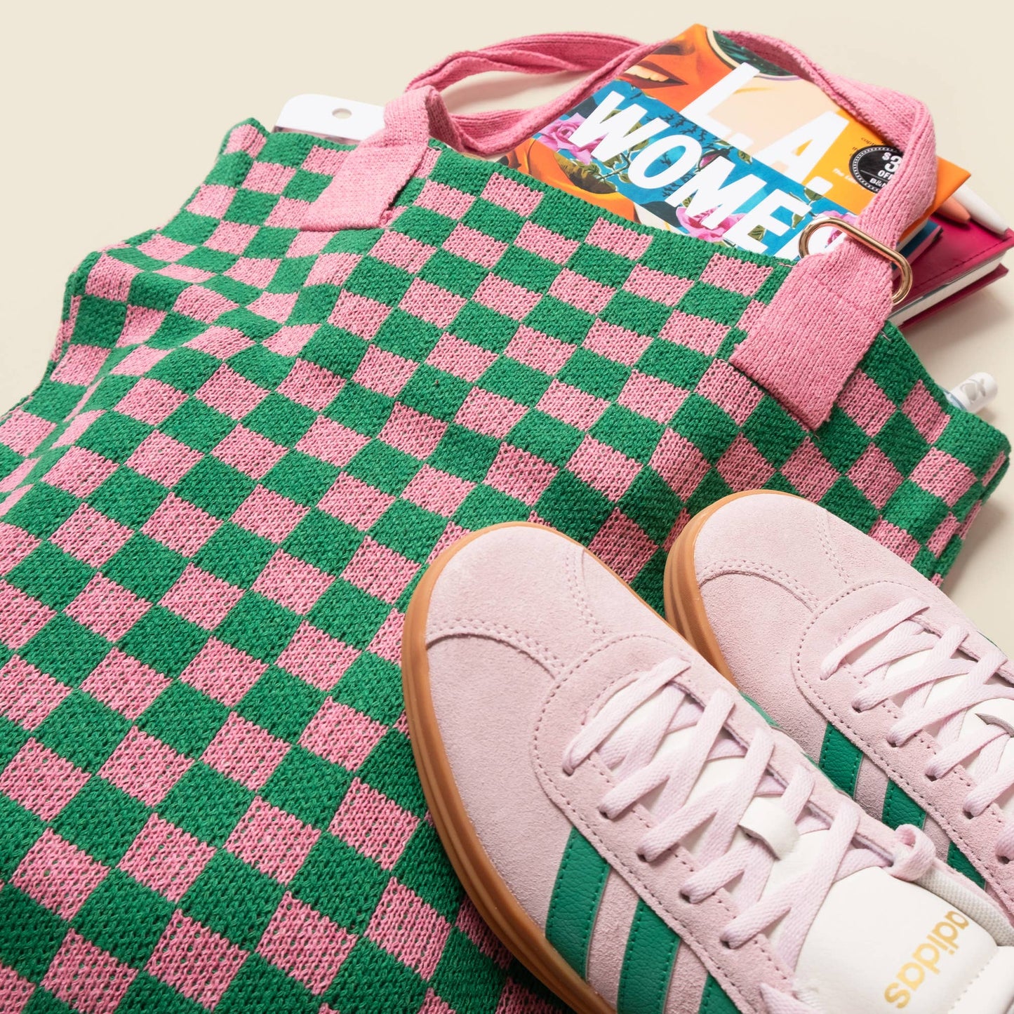 Pink and Green Checkered Everyday Tote Bag