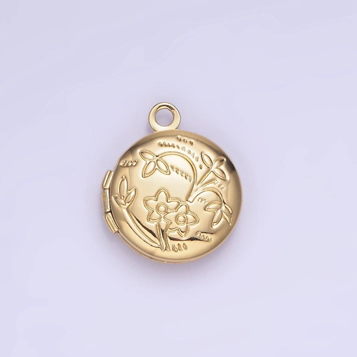Flower Engraved Round Locket Necklace