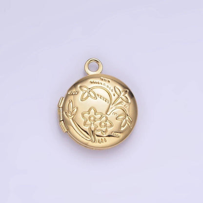 Flower Engraved Round Locket Necklace