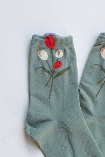 Tulip Bloom Cotton Blend Socks