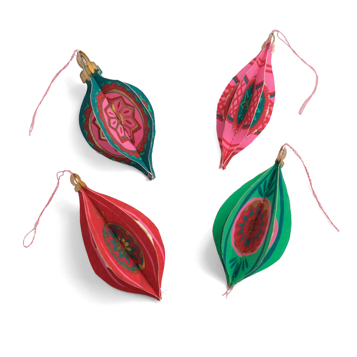 Baubles Paper Ornaments Set of 4 Recycled