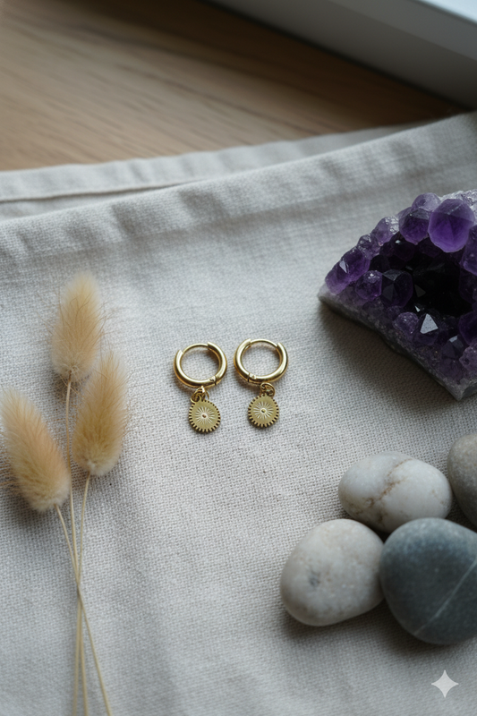 Sunburst Huggie Gold Hoop Earrings