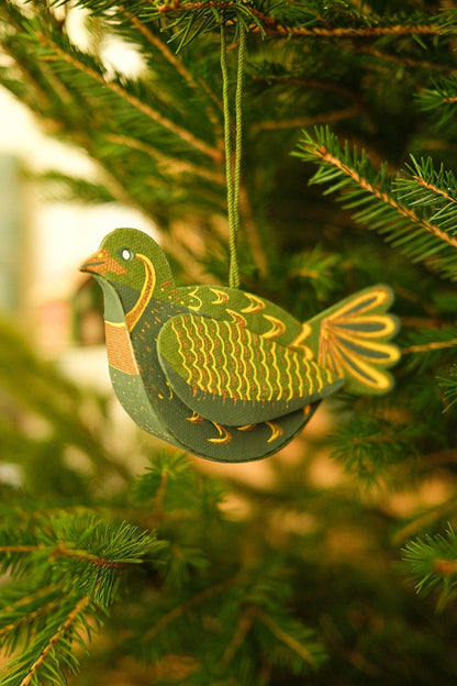 Partridge Screen Printed Paper Christmas Ornament