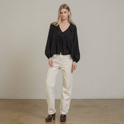 Ruffle Trim Striped Blouse