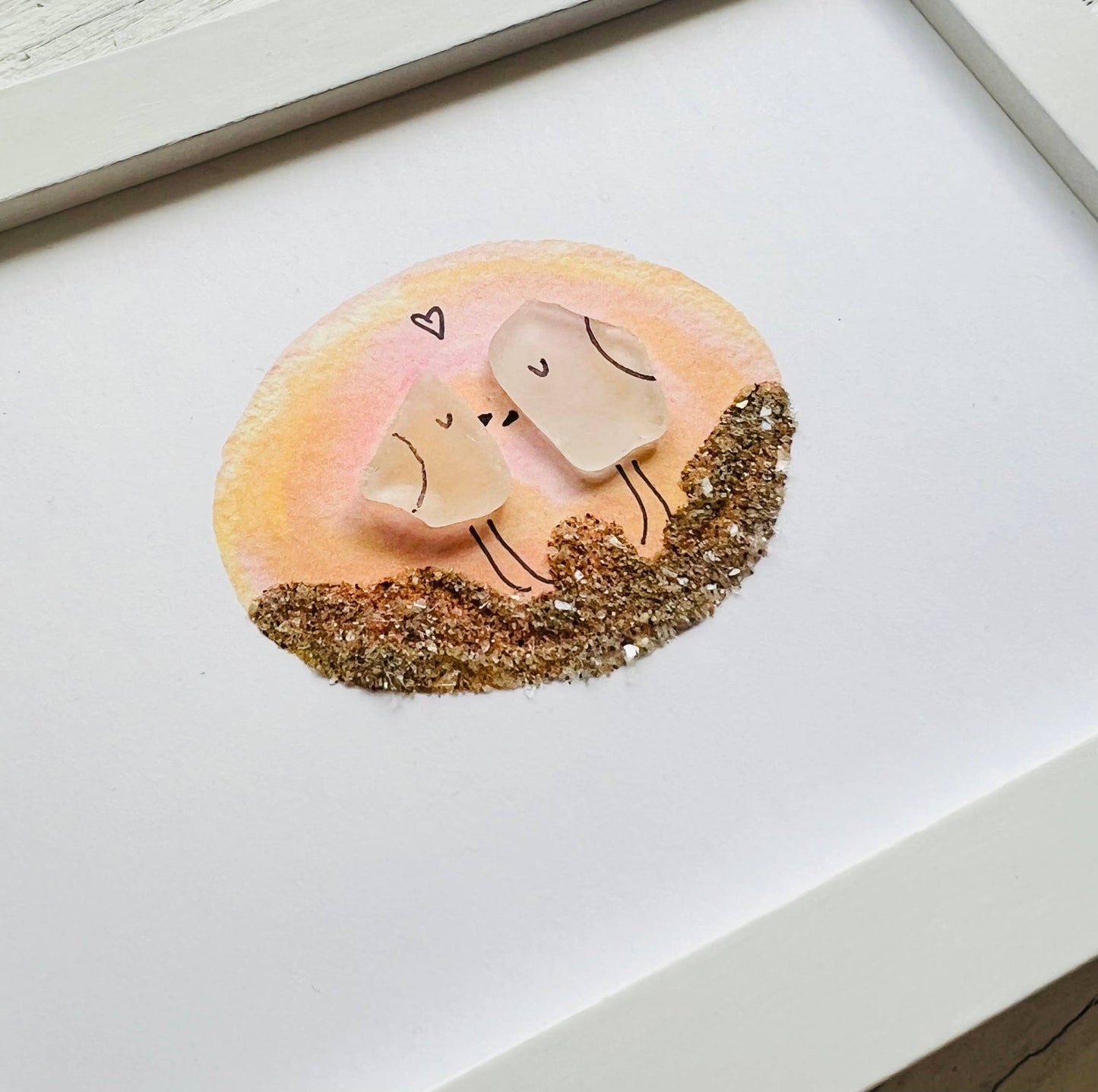 Love Birds Sea Glass Art