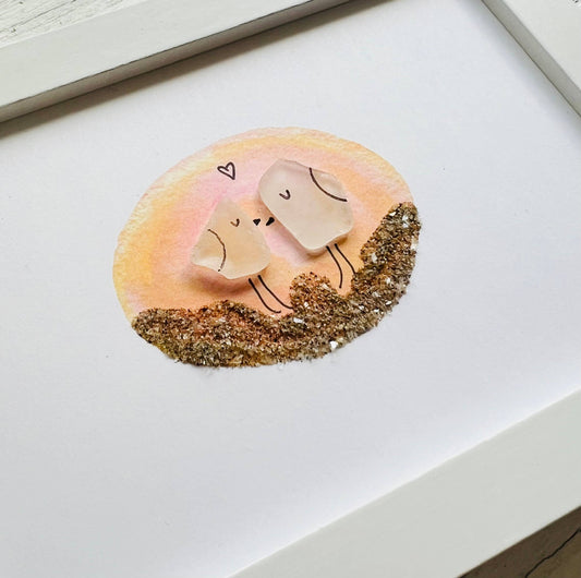 Love Birds Sea Glass Art