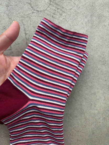 Micro Stripe Cotton Crew Socks Retro Colors