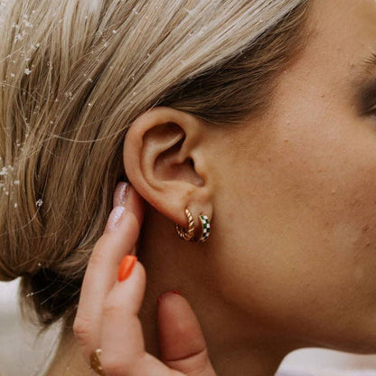 Green & White Checkered Hoop Earrings