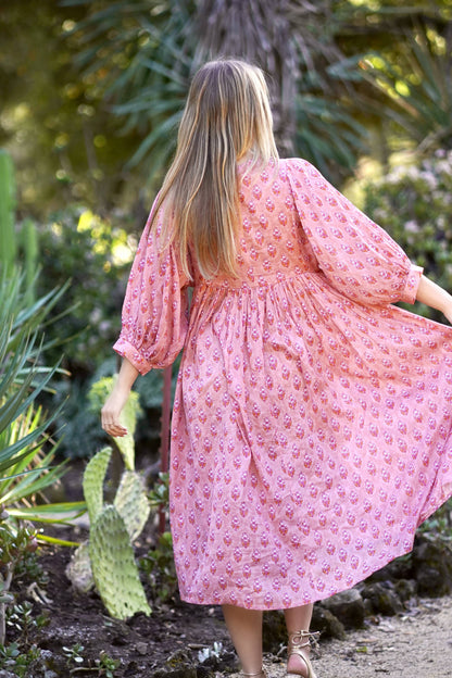 Mylah Midi Dress Block Printed Peach (Dusty Pink) 