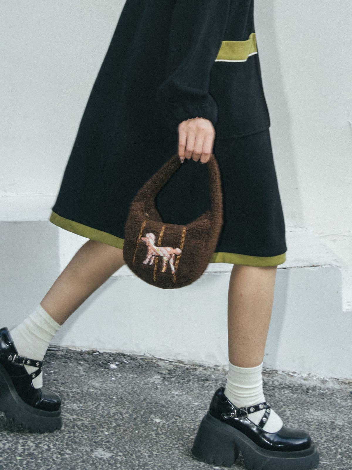 "Pan Pan" Half Moon Shearling Bag