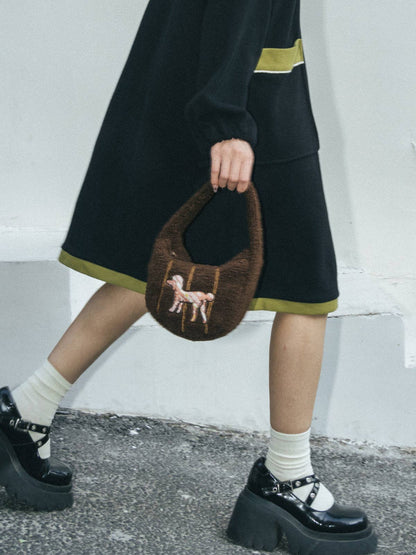 "Pan Pan" Half Moon Shearling Bag