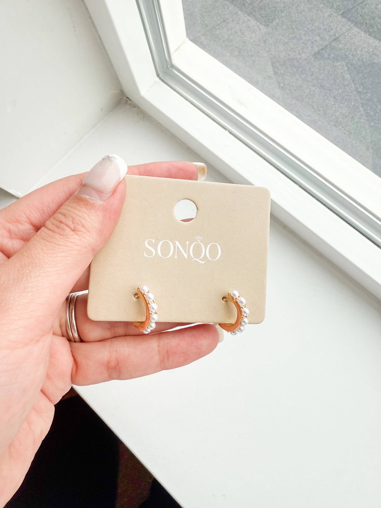 Tiny Pearl Hoop Earrings Gold Plated Stainless Steel