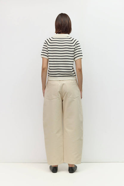 Ana Striped Raglan Collared Cotton Knit Top