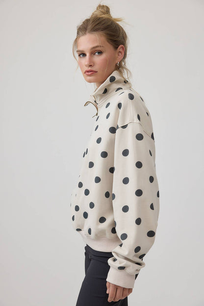 Polka Dot Half Zip Sweatshirt with Pockets