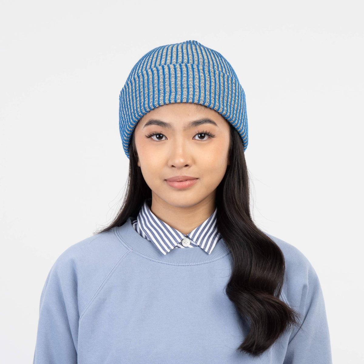 Two-Tone Rib Knit Beanie Unisex One Size