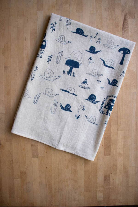 Snail, Handprinted Cotton Kitchen Towel