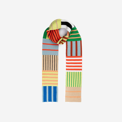 Patchwork Stripe Skinny Knit Scarf 84 Inch
