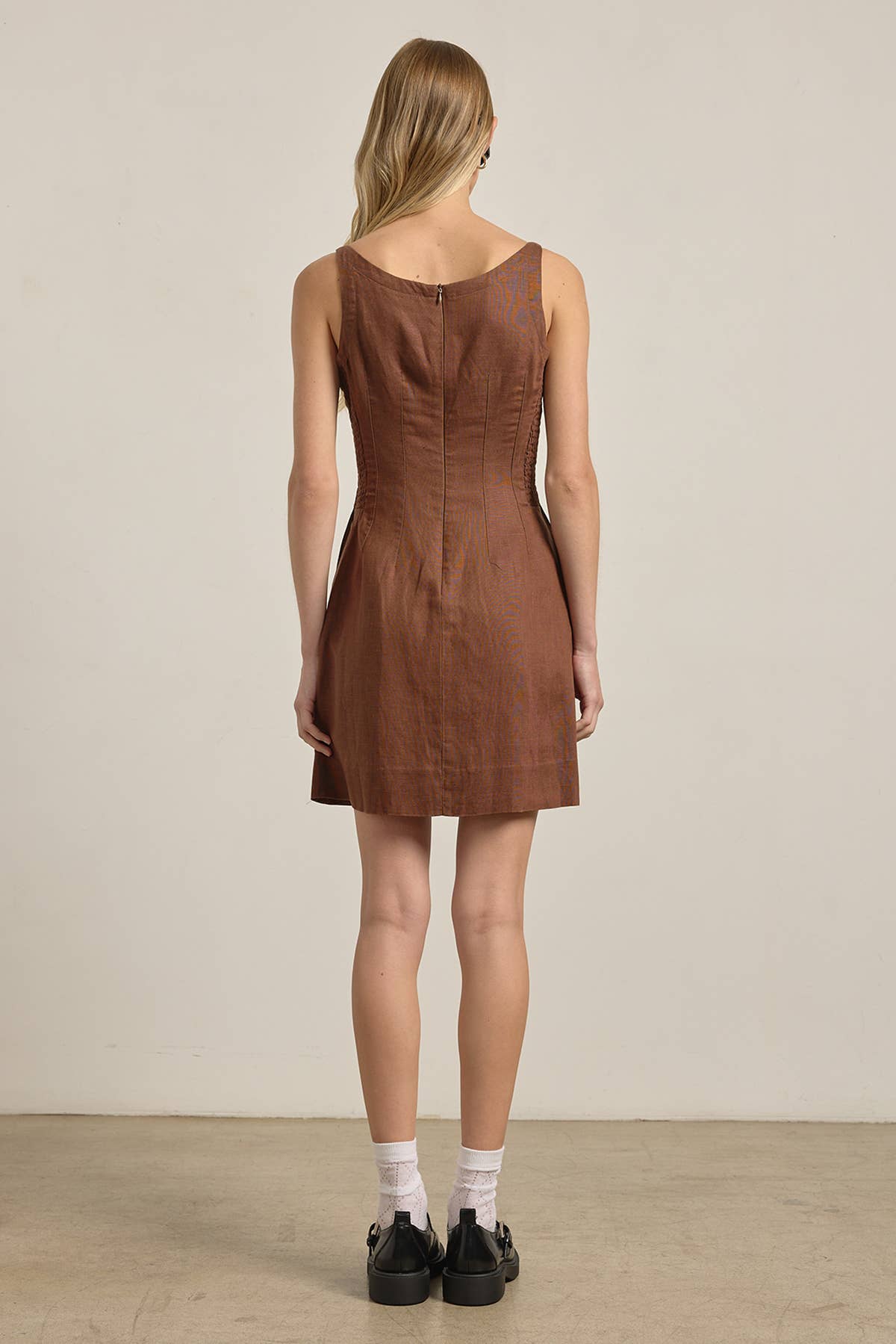 Linen Square Neck Mini Dress