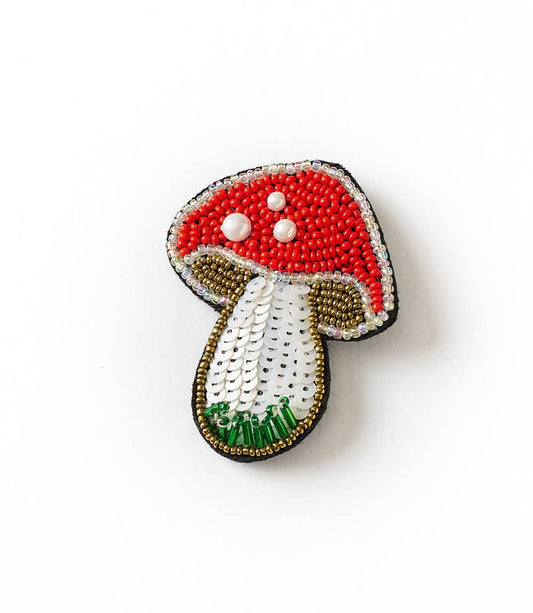 Beaded Mushroom Brooch Pin