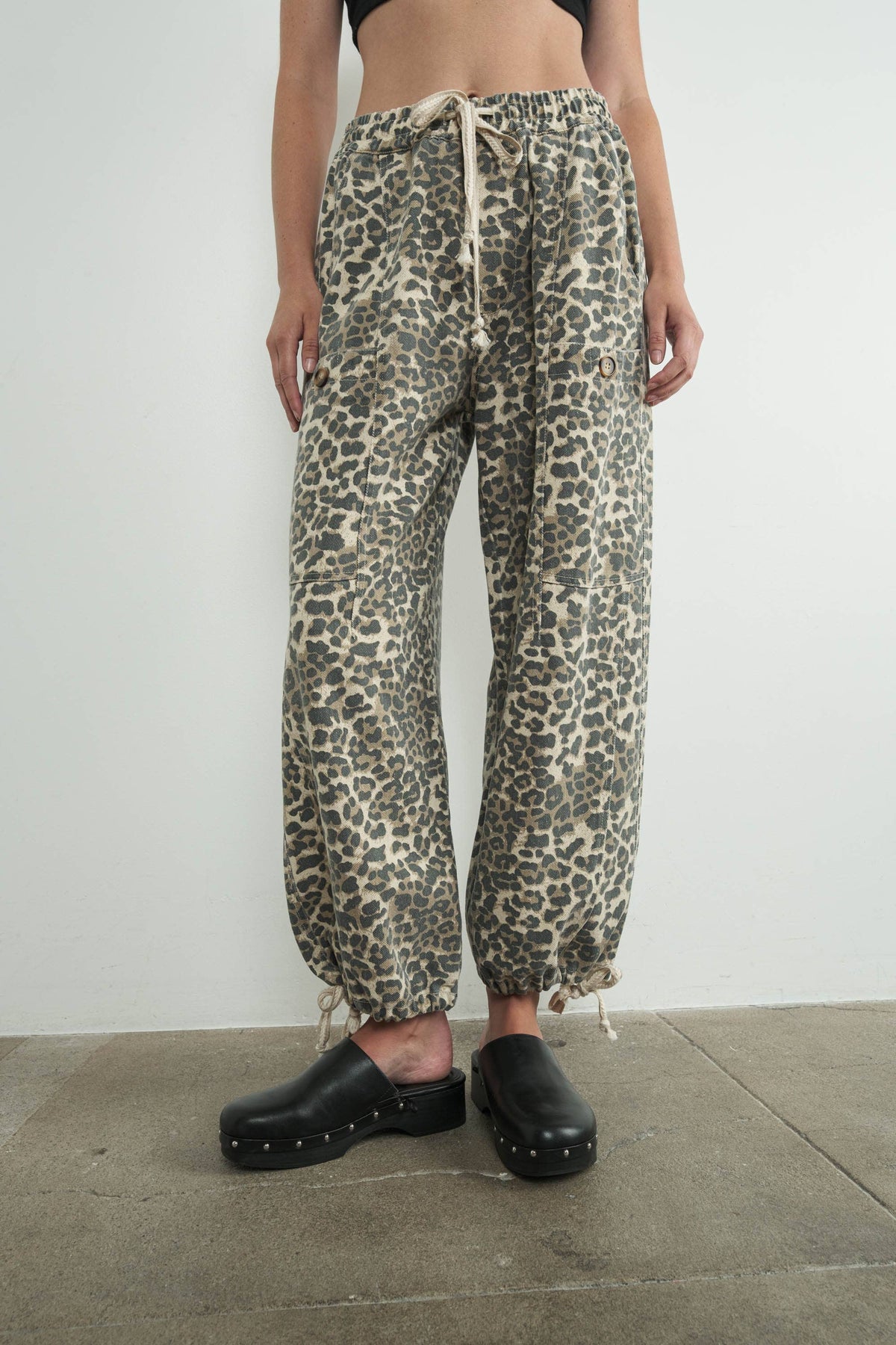 Leopard-Print Drawstring Jogger Pants