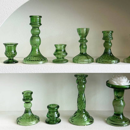Green Glass Taper Candle Holder