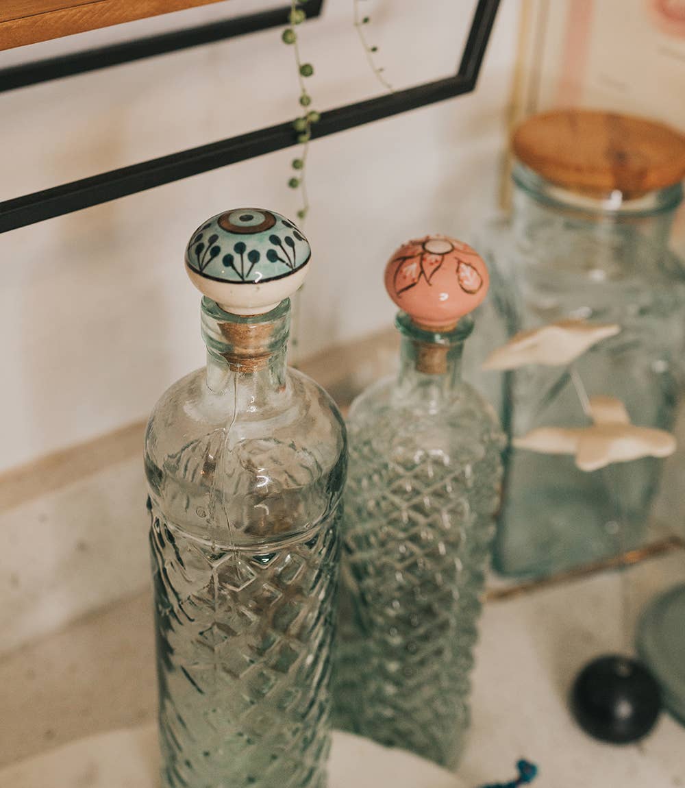 Hand Painted Blue Pottery Wine Stopper