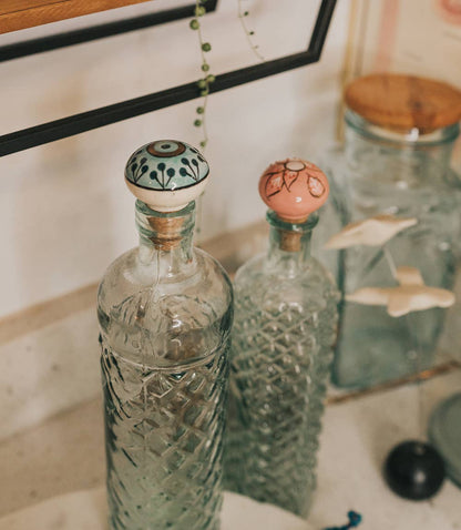Hand Painted Blue Pottery Wine Stopper