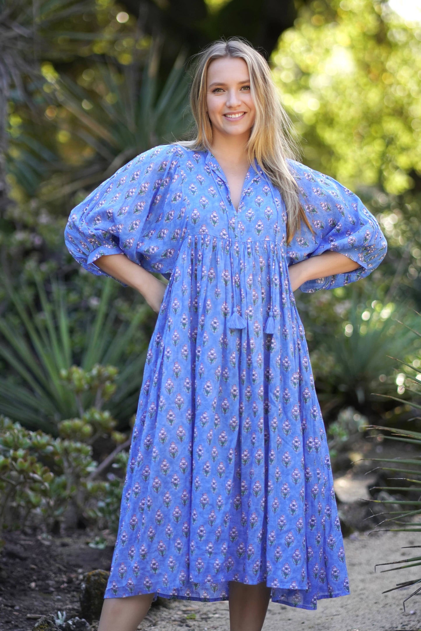 Mylah Midi Dress Block Printed Blue Green