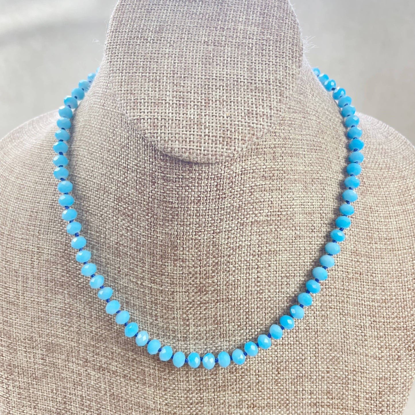 Blue Neon Crystal Beaded Handknotted Necklace