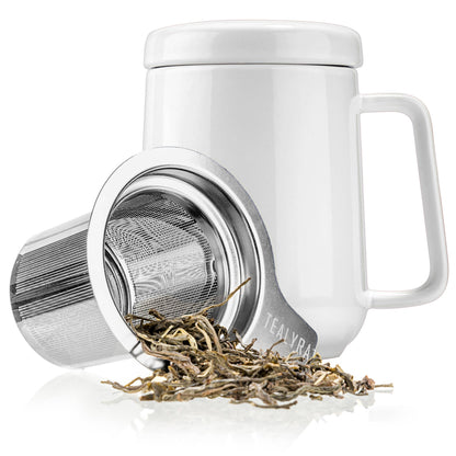 Ceramic Tea Mug with Metal Infuser and Lid