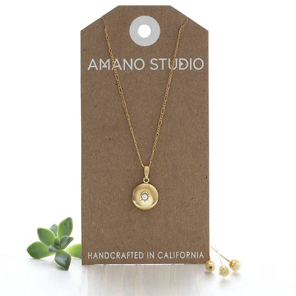 Small Round Locket Necklace, Czech Crystal
