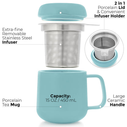 Porcelain Tea Mug with Infuser and Lid 15oz