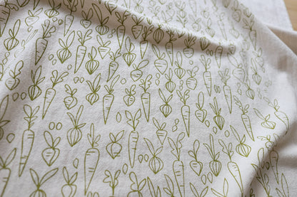 Root Vegetable, Handprinted Cotton Kitchen Towel