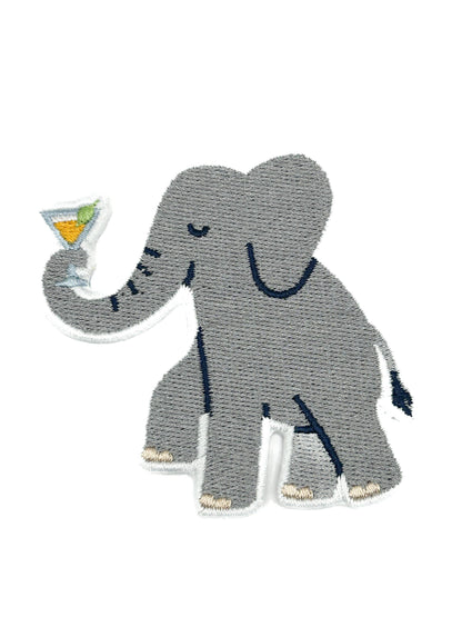 Elephant Cocktail Embroidered Iron On Patch