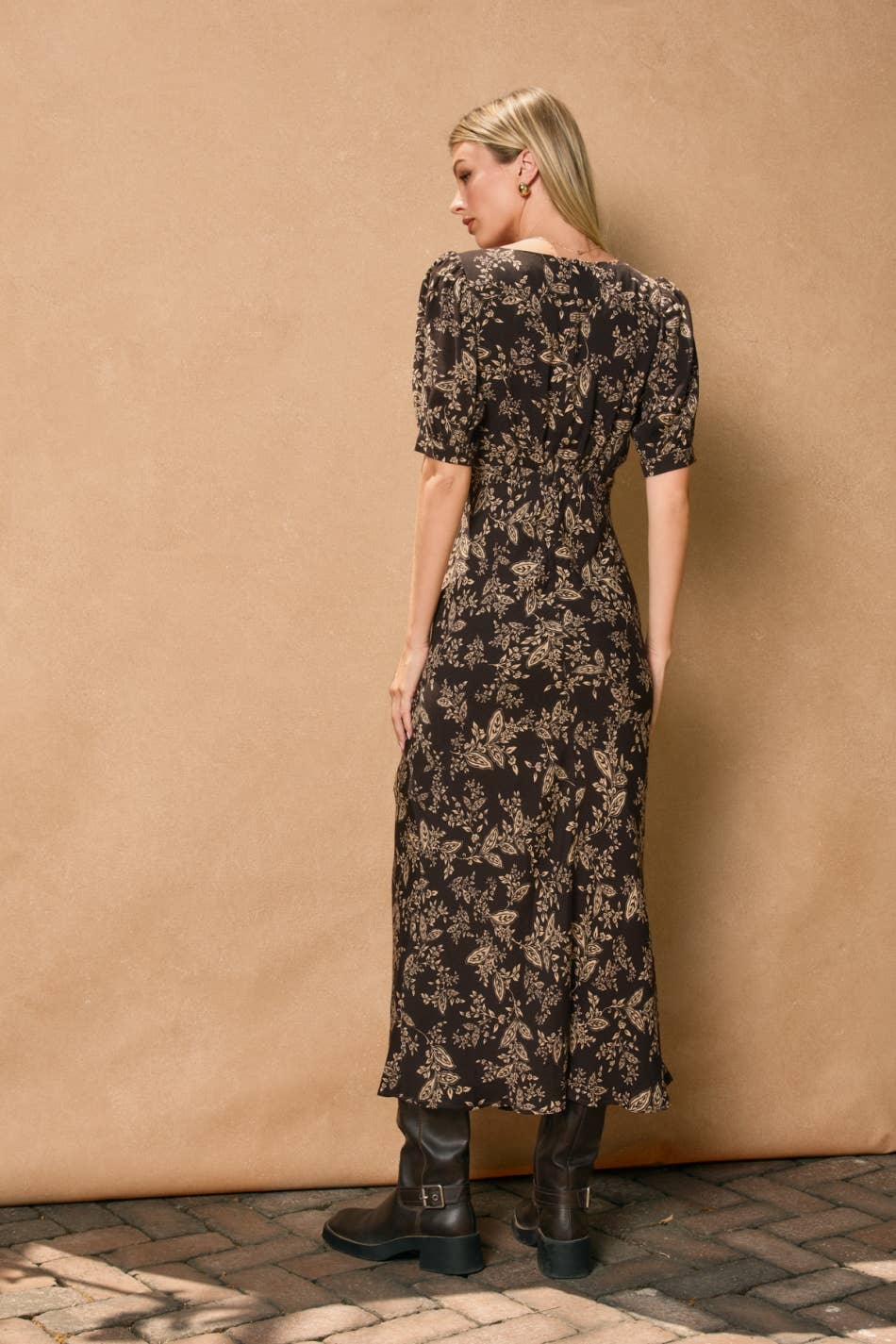 Paisley Floral Puff Sleeve Midi Dress