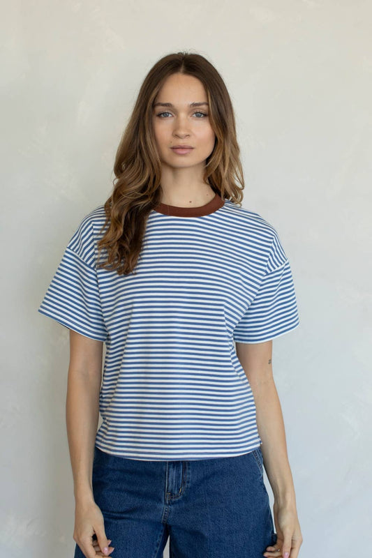 Relaxed Fit Contrast Collar Tee