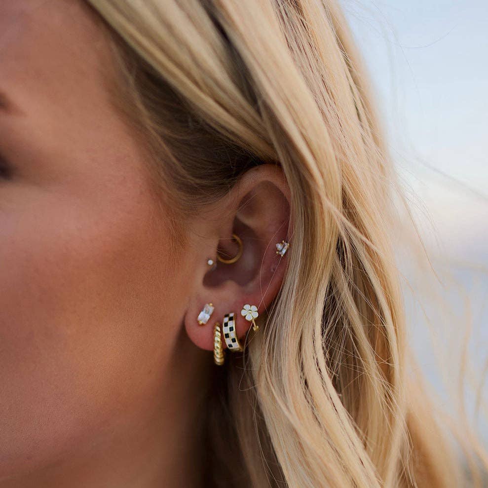 Black & White Checkered Hoops Earrings