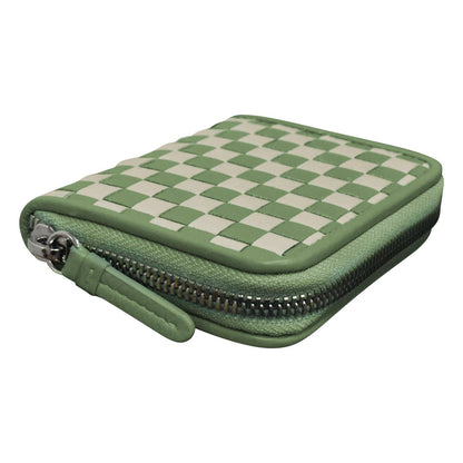 Checkerboard Woven Leather Zip Around Wallet