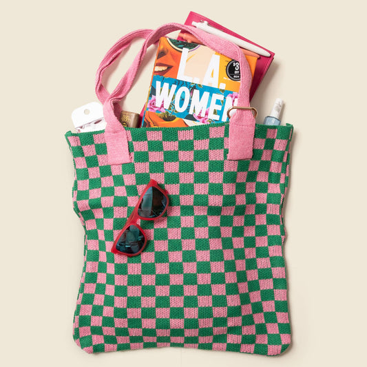 Pink and Green Checkered Everyday Tote Bag