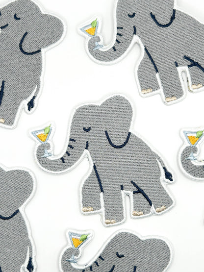 Elephant Cocktail Embroidered Iron On Patch