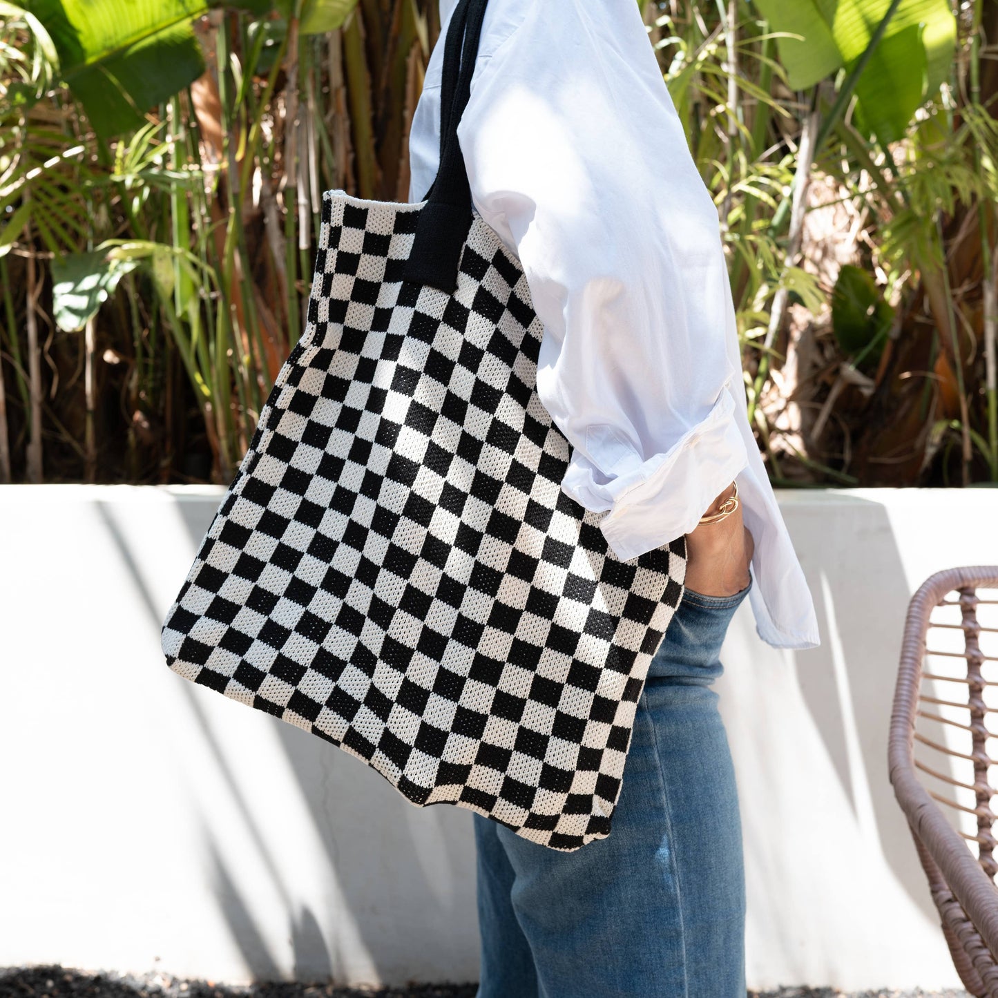 Black Checkered Tote Bag