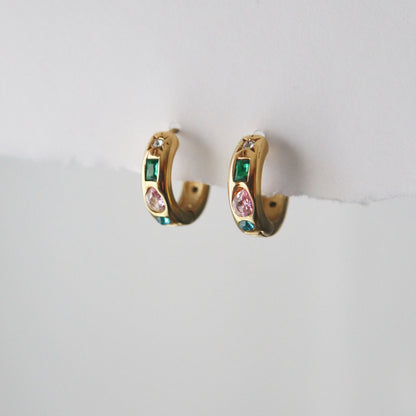 Jade Mini Gemstone Hoop Earrings Gold Plated