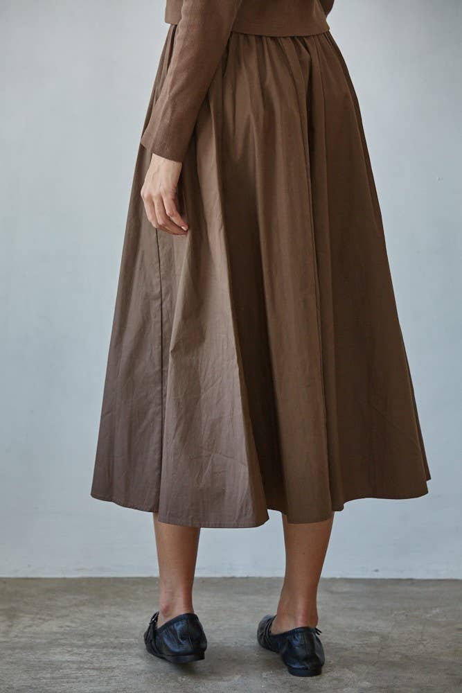 Cotton Flare Midi Skirt with Side Pockets
