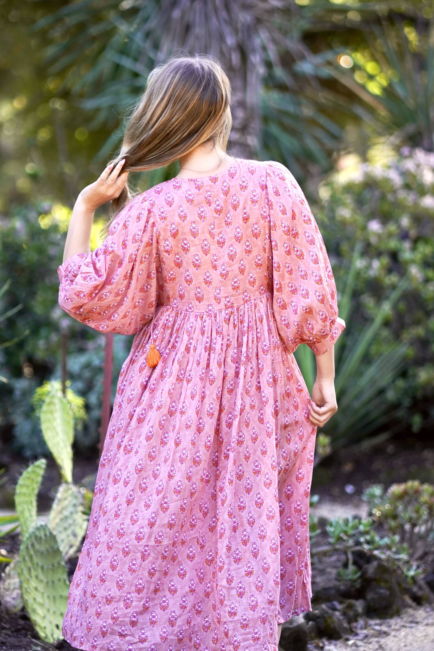 Mylah Midi Dress Block Printed Peach (Dusty Pink) 