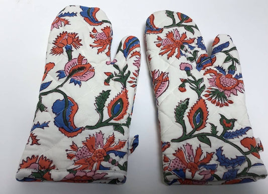 Hand Block Printed Cotton Oven Mitts, Set of 2, Chamoli