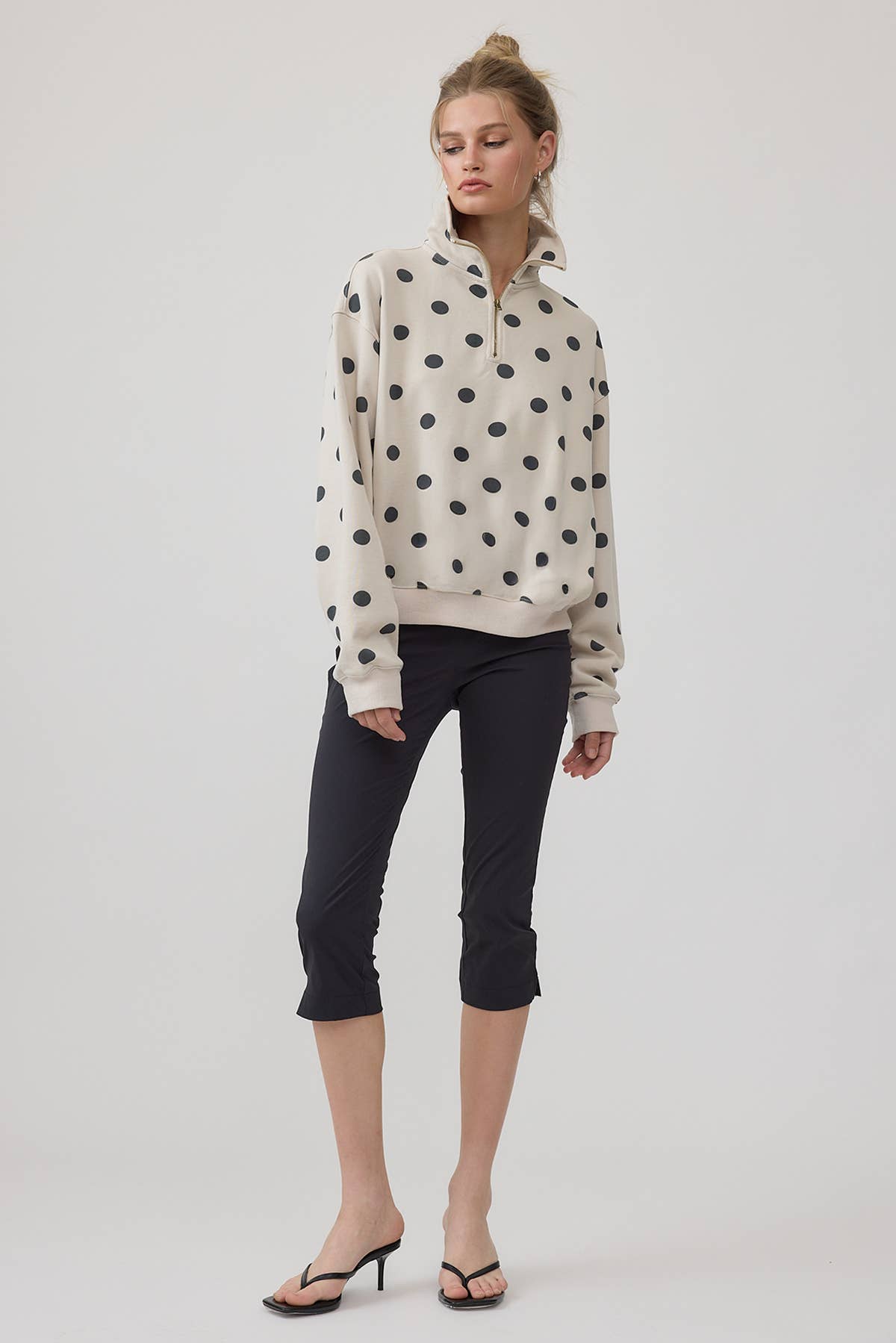 Polka Dot Half Zip Sweatshirt with Pockets