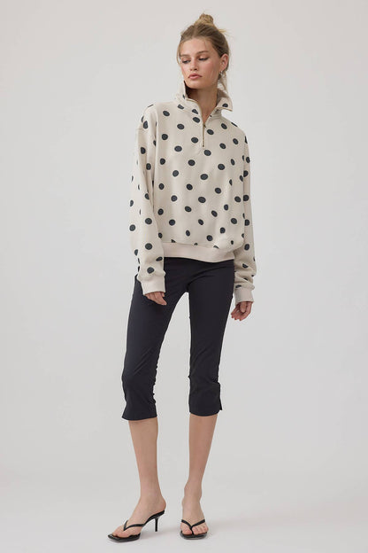 Polka Dot Half Zip Sweatshirt with Pockets